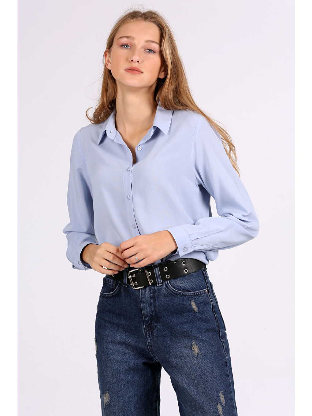 3785 Viskon Gömlek - Açık Mavi-1