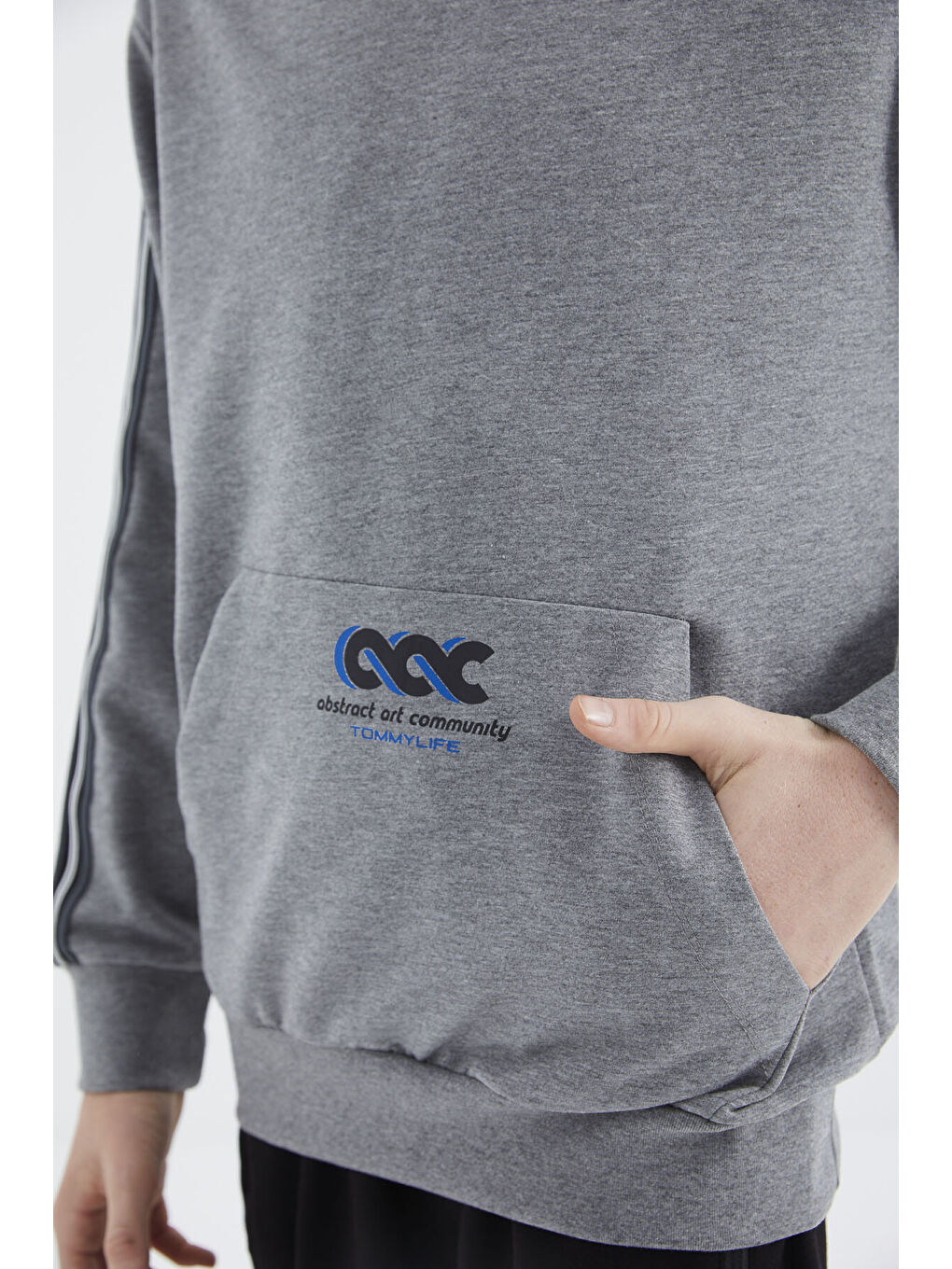 Gri Melanj Kanguru Cepli Erkek Çocuk Sweatshirt - 11176-2