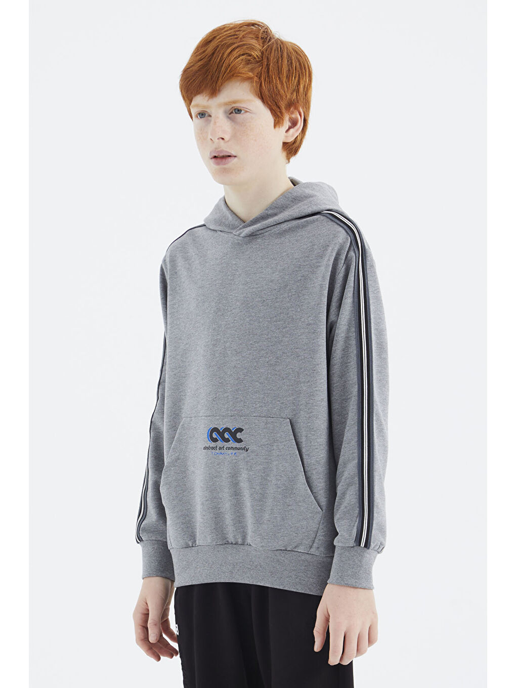 Gri Melanj Kanguru Cepli Erkek Çocuk Sweatshirt - 11176-4
