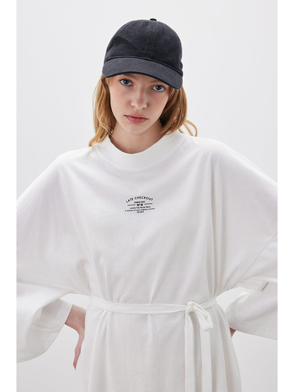 Oversize Uzun Rahat Elbise Ekru-1