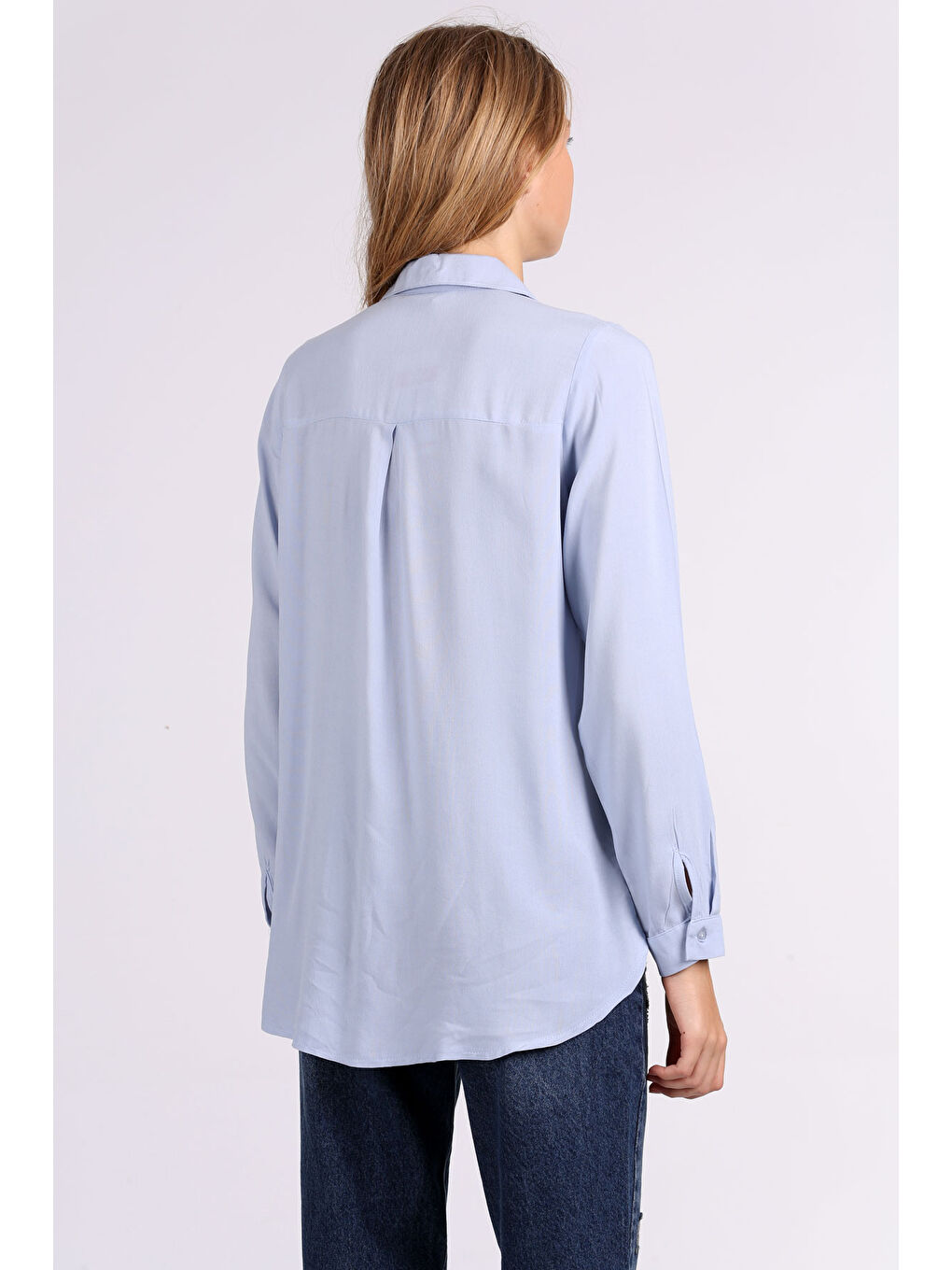 3785 Viskon Gömlek - Açık Mavi-4