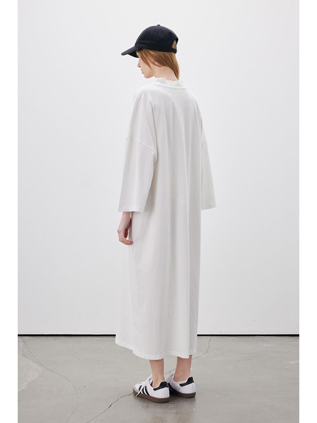 Oversize Uzun Rahat Elbise Ekru-5