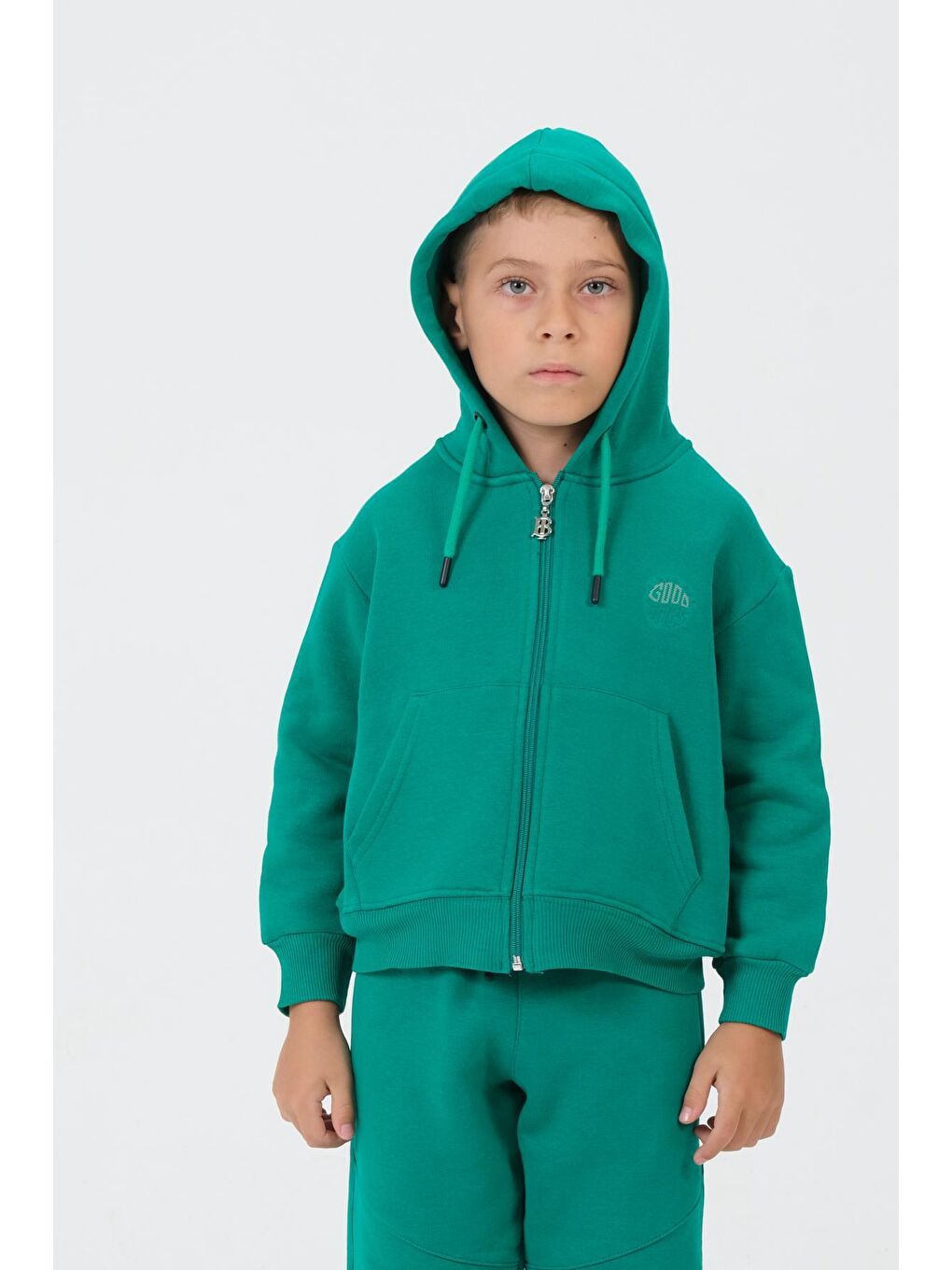 Yeşil Erkek Çocuk Kapüşonlu Eşofman Takımı-3