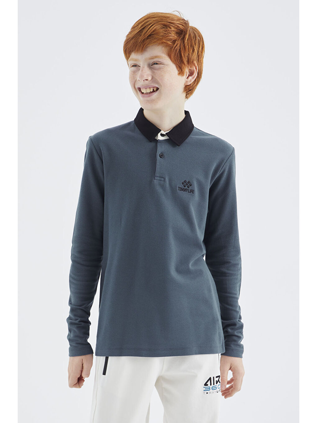 Orman Yeşili Polo Yaka Basic Erkek Çocuk Tişört - 11171-1