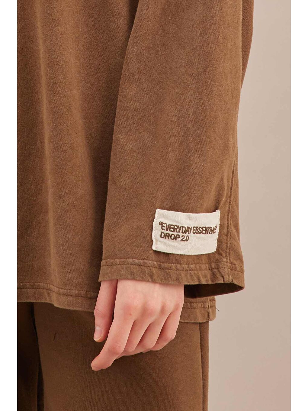 Soluk Efektli Oversize Sweatshırt Kahverengi-4