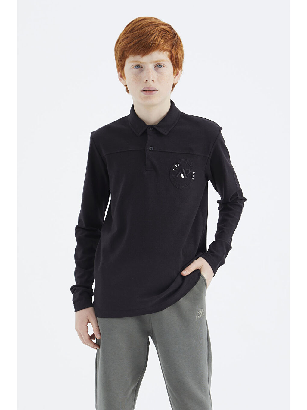Siyah Polo Yaka Erkek Çocuk Tişört - 11172-5