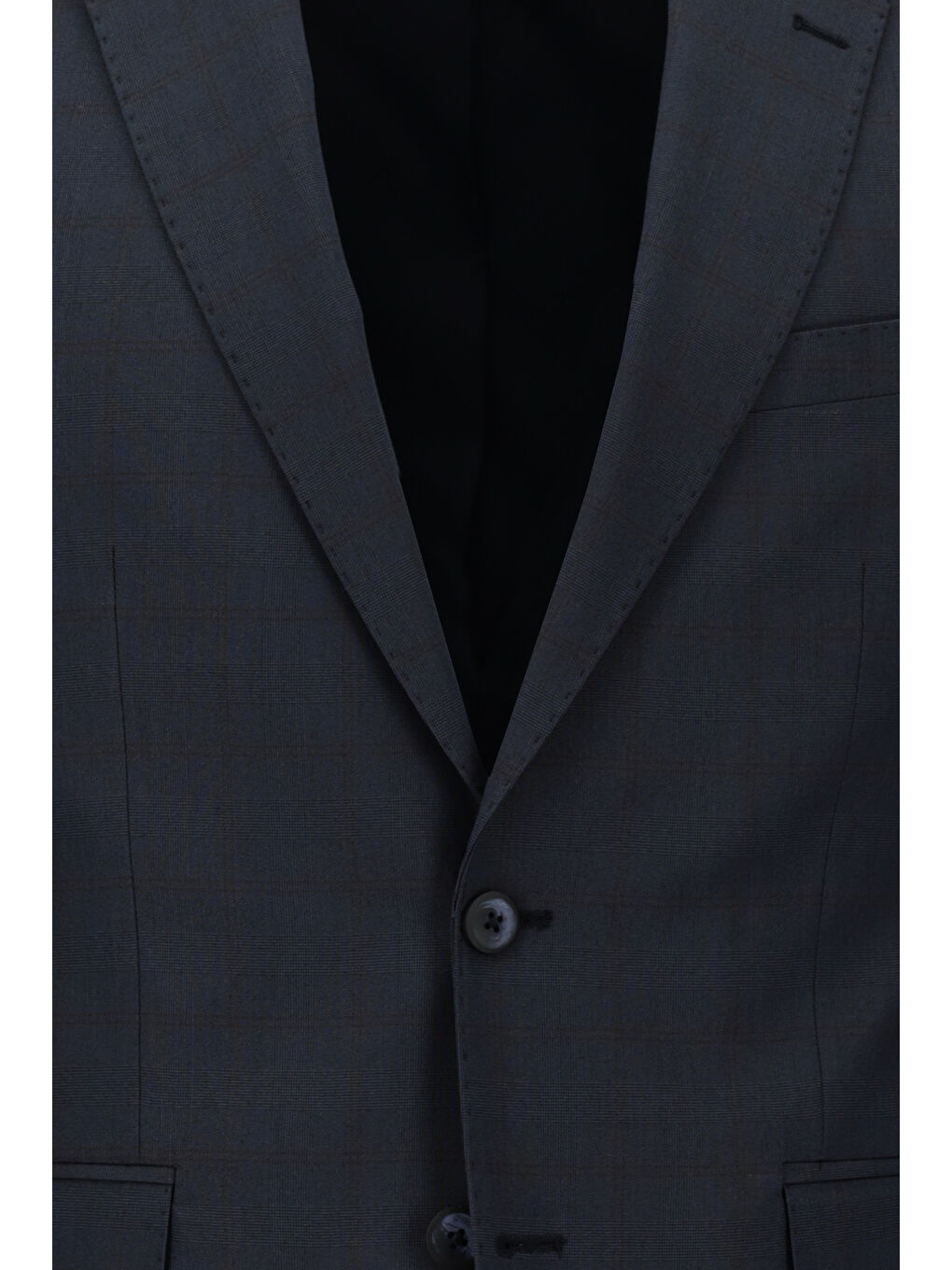 Lacivert Slim Fit Dar Kesim Klasik Ekose Takım Elbise-3