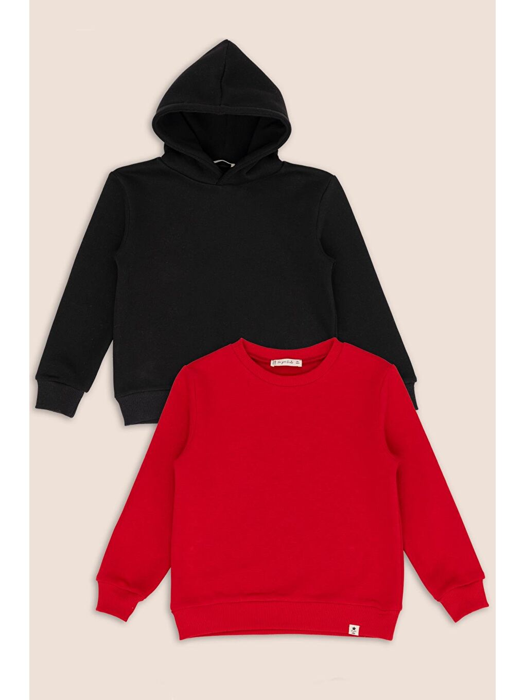 For You Kids 2 Li Siyah Kapüşonlu Kırmızı Bisiklet Yaka Kız Çocuk Sweatshirt
