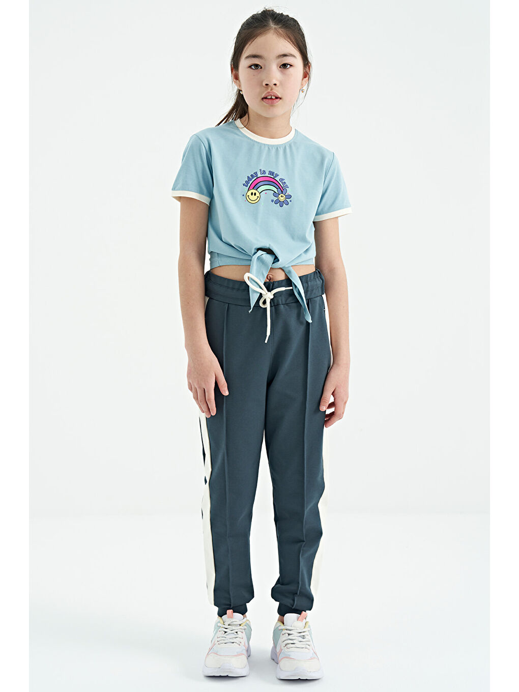 Orman Yeşili Yan Bantlı Gizli Fermuar Cep Detaylı Jogger Kız Çocuk Eşofman Alt - 75122-2