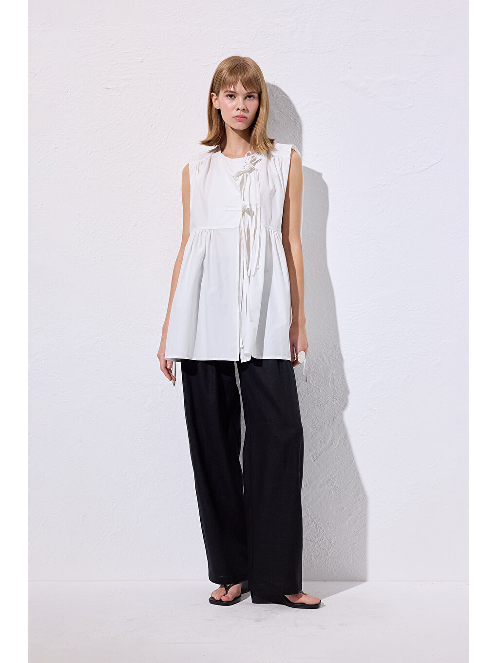 Bağcık Detaylı Yelek Ekru-6