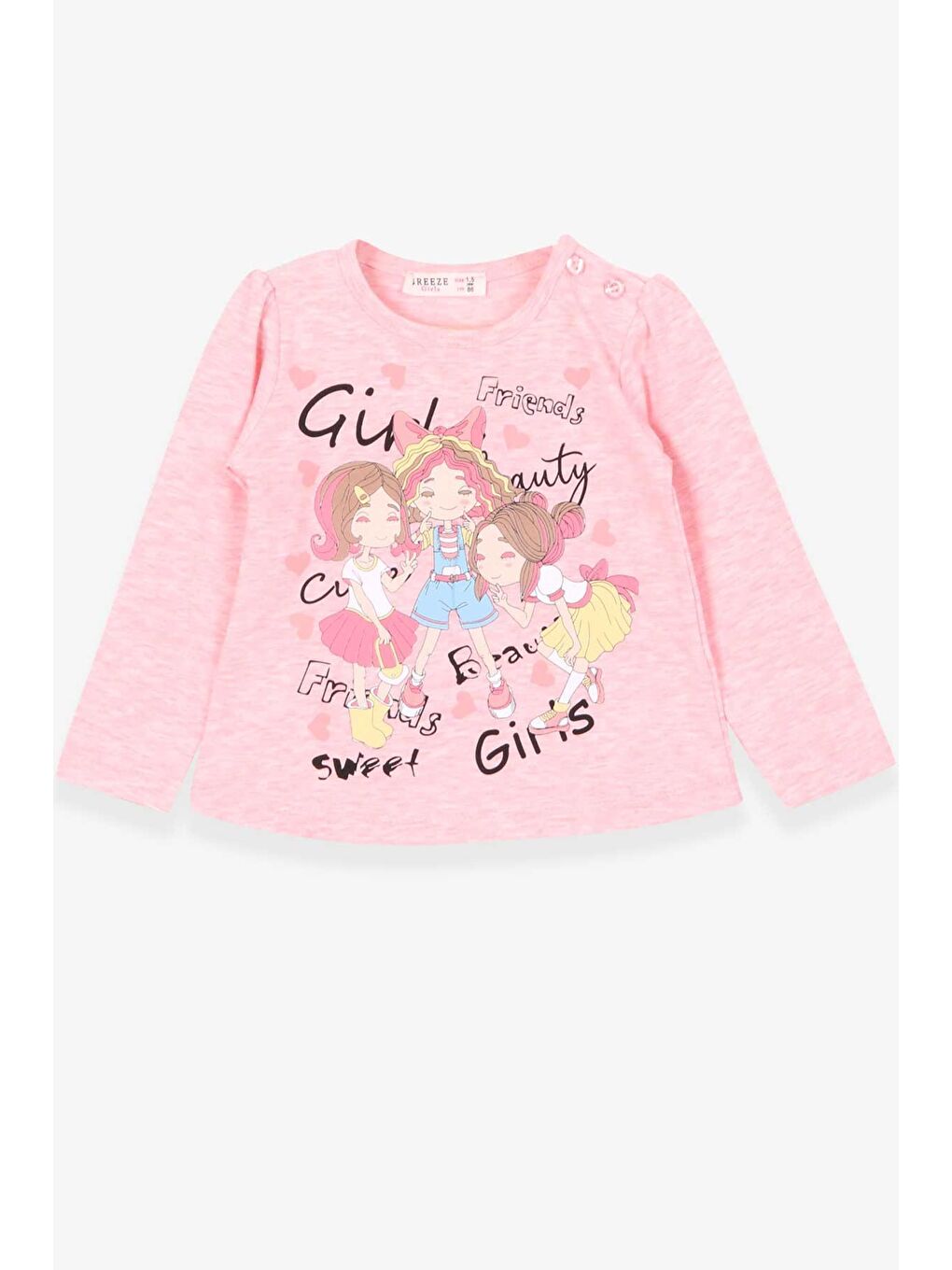 Pembe Kız Bebek Uzun Kollu Tişört Dostluk Temalı Somon Melanj (2 Yaş)