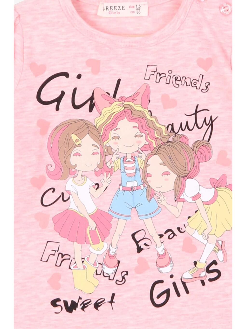 Pembe Kız Bebek Uzun Kollu Tişört Dostluk Temalı Somon Melanj (2 Yaş)-2