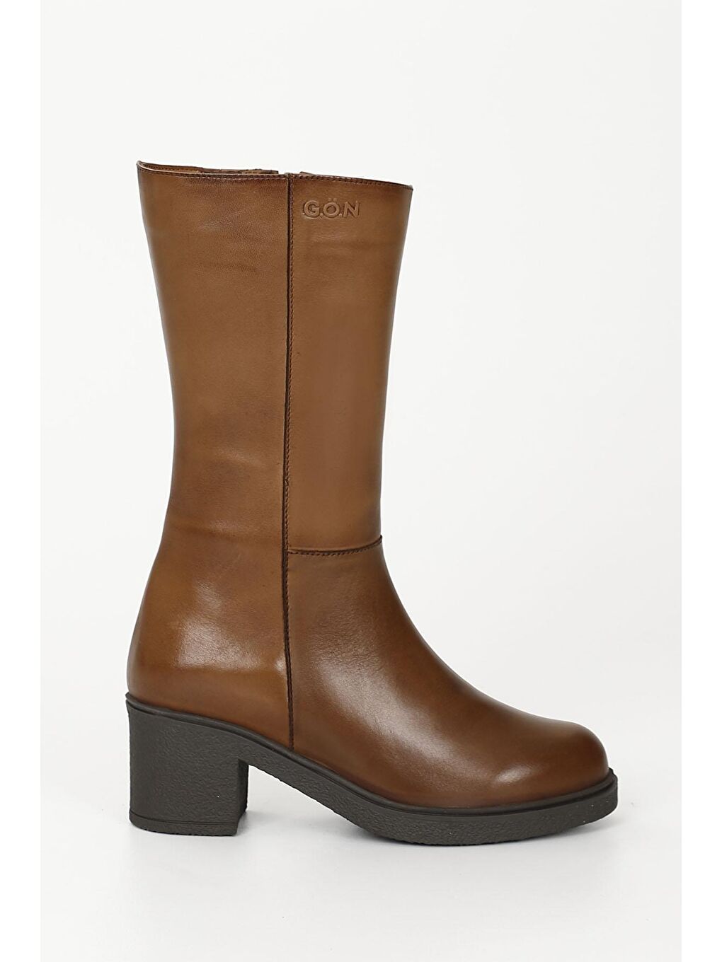 Kahverengi TABA-KAHVERENGİ  Hakiki Deri Yuvarlak Burun Kauçuk Taban Topuklu Fermuarlı Kadın Günlük Çizme GN513-3