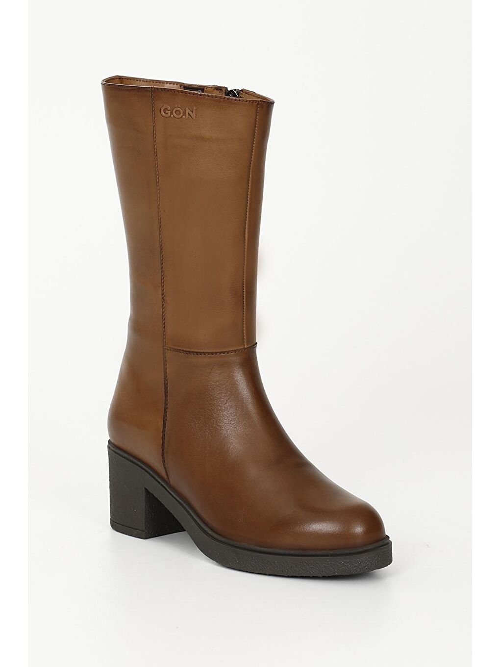 Kahverengi TABA-KAHVERENGİ  Hakiki Deri Yuvarlak Burun Kauçuk Taban Topuklu Fermuarlı Kadın Günlük Çizme GN513-4