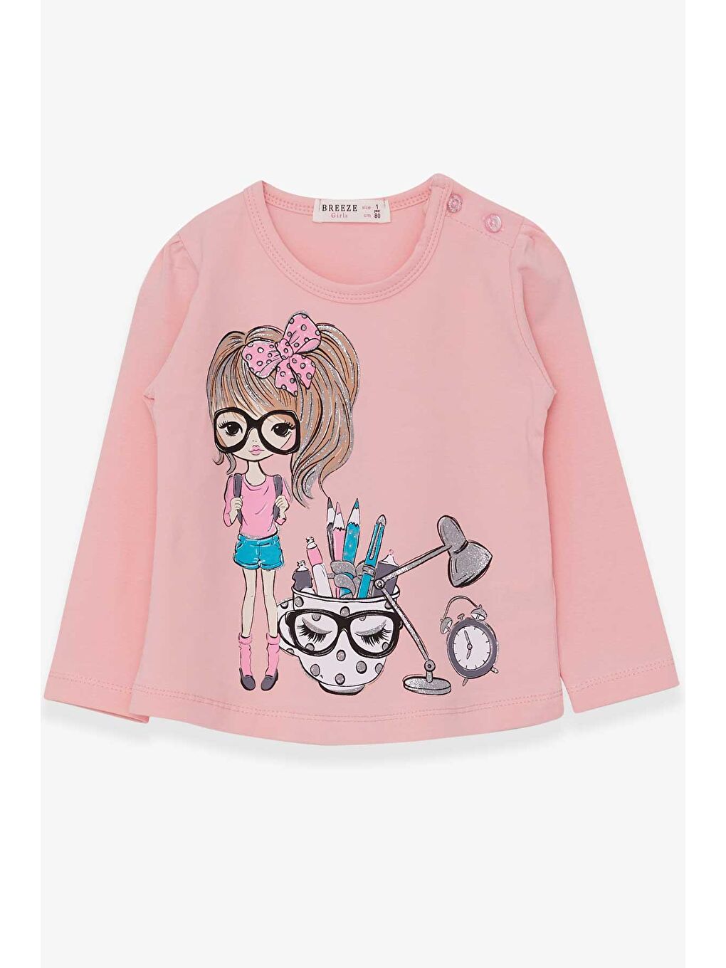 Pembe Kız Çocuk Uzun Kollu Tişört Ressam Kız Baskılı Pudra (1-4 Yaş)-2