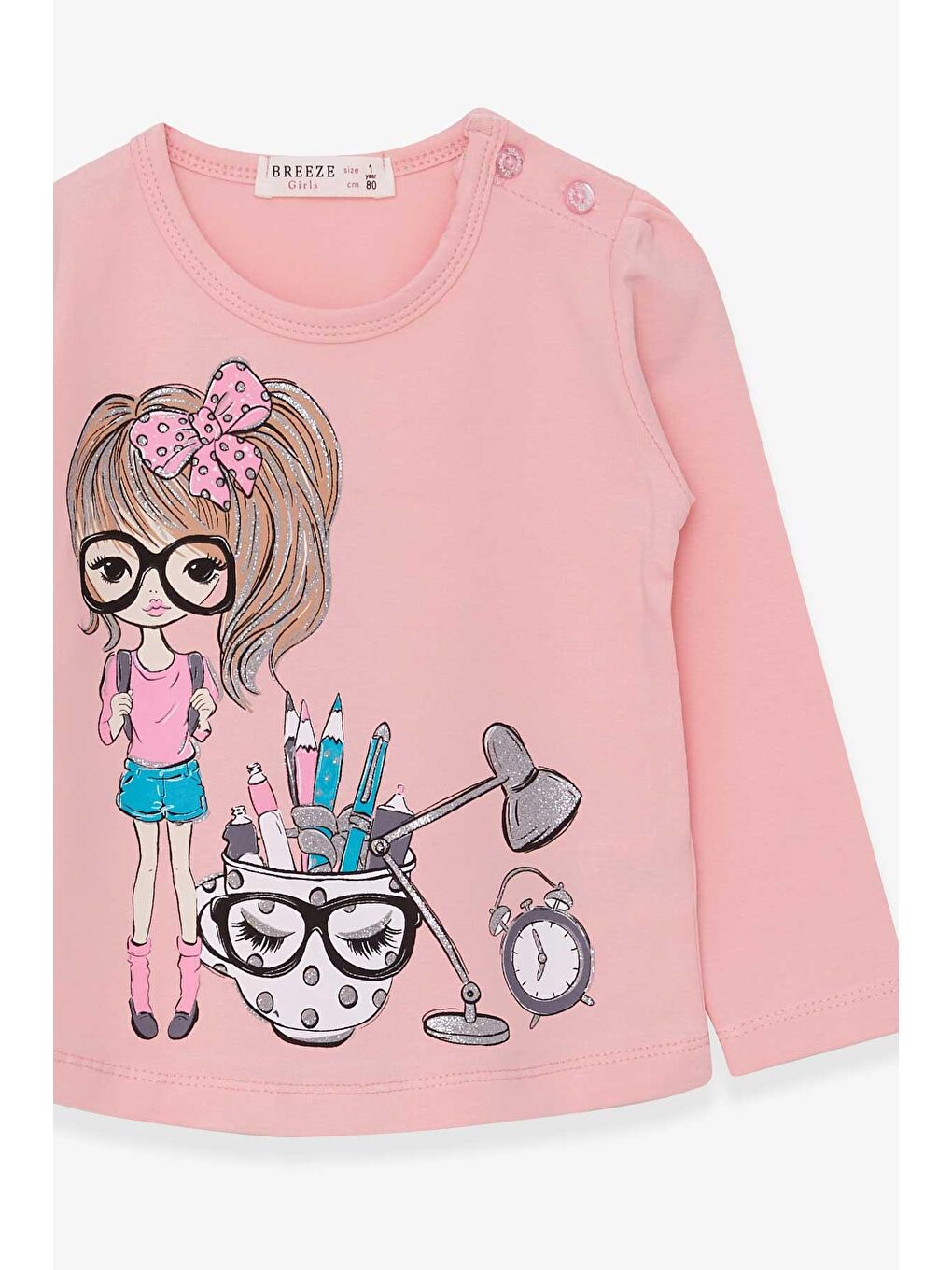 Pembe Kız Çocuk Uzun Kollu Tişört Ressam Kız Baskılı Pudra (1-4 Yaş)-1