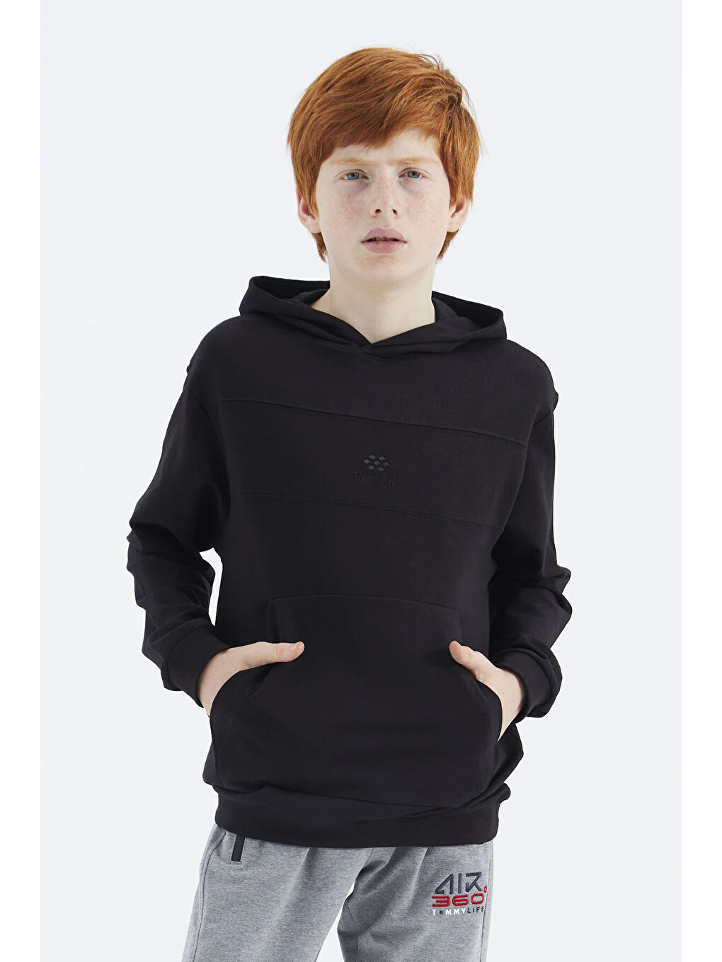 Siyah Kapüşonlu Basic Erkek Çocuk Sweatshirt   11181