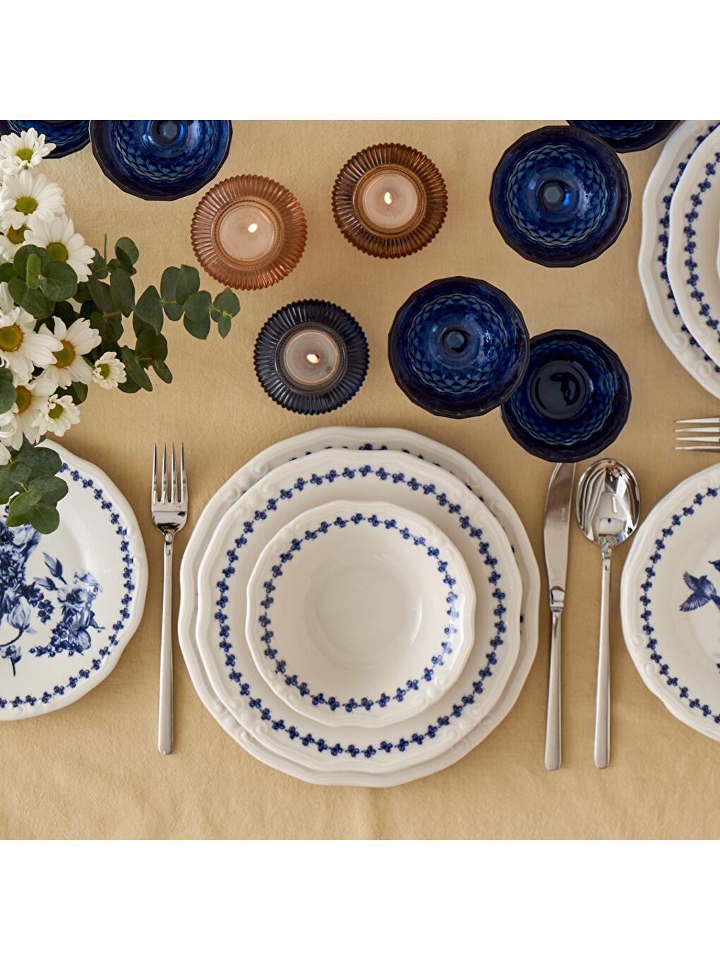 Vanessa Porselen 24 Parça 6 Kişilik Yemek Takımı Mavi-1