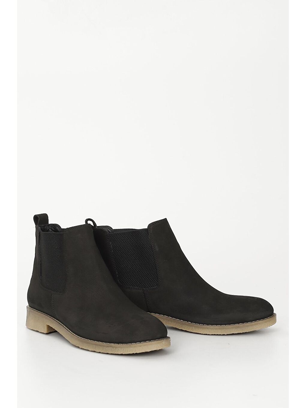 Siyah SİYAH  Hakiki Deri Yuvarlak Burun Kauçuk Taban Fermuarsız Chelsea Günlük Erkek Bot 01067