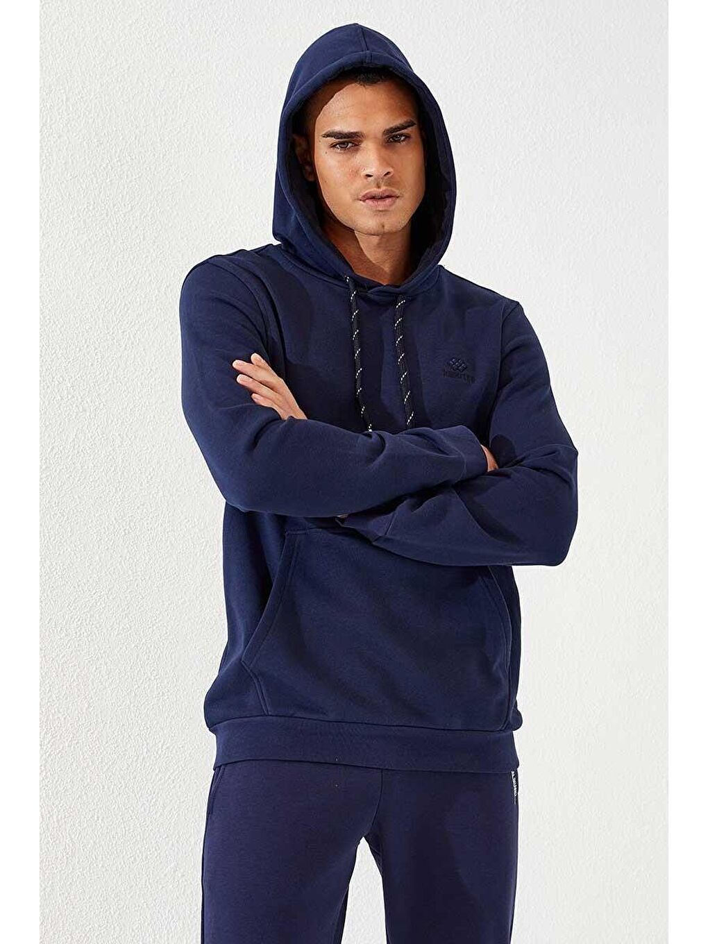 TOMMYLIFE İndigo Kanguru Cep Standart Kalıp Kapüşonlu Erkek Sweatshirt - 87872