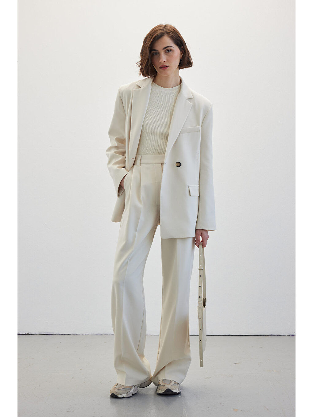 Çift Pileli Palazzo Pantolon Bej