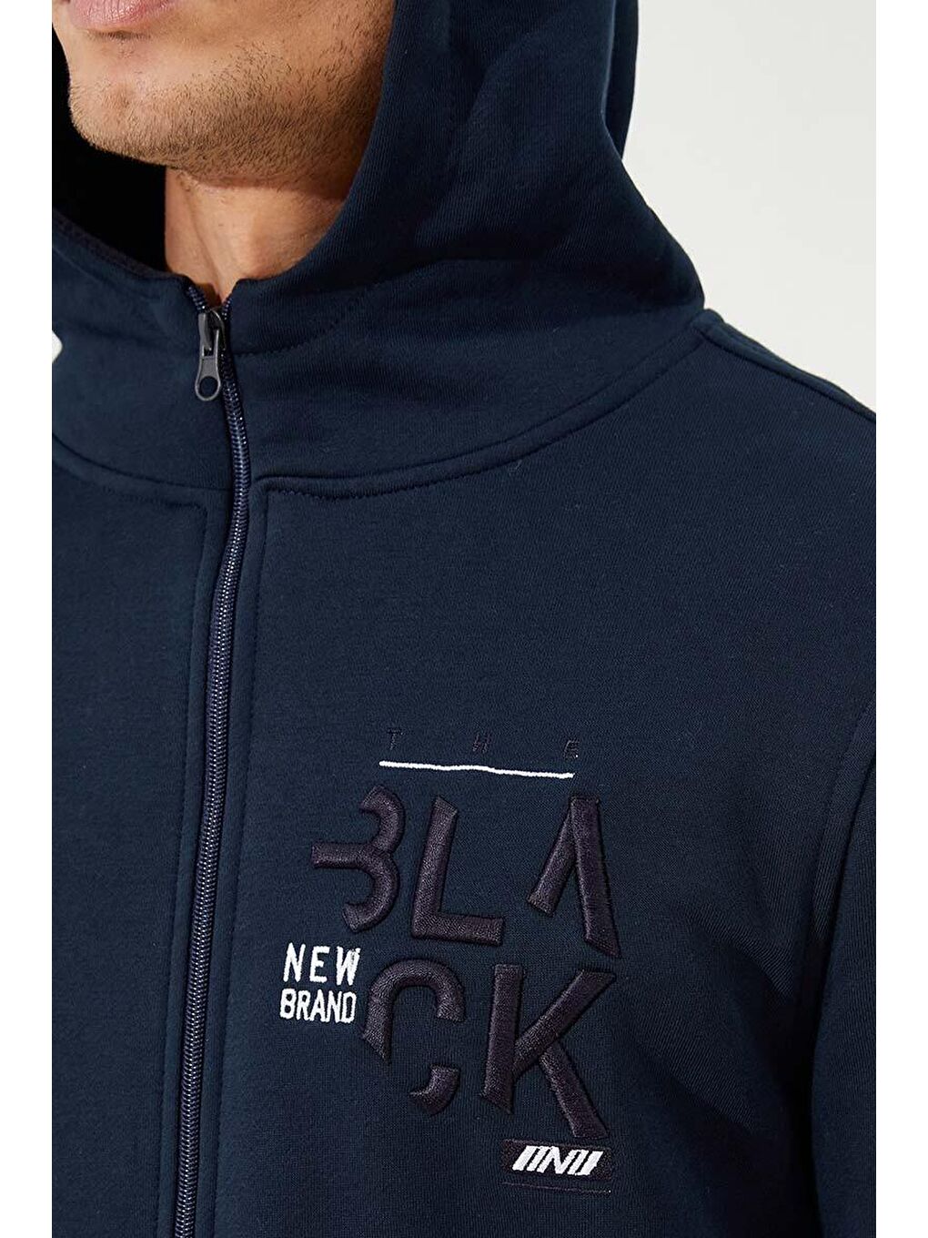 Lacivert  Kanguru Cep Standart Kalıp Kapüşonlu Erkek Fermuarlı Sweatshirt Hırka - 87876-2