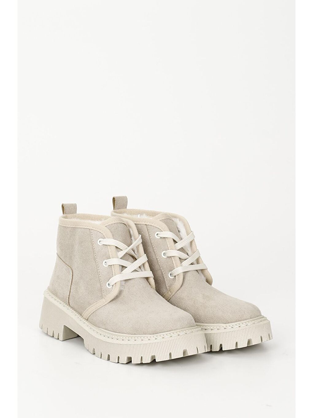 Bej BEJ  Yuvarlak Burun Topuklu Bağcıklı Kadın Günlük Bot 34041-1