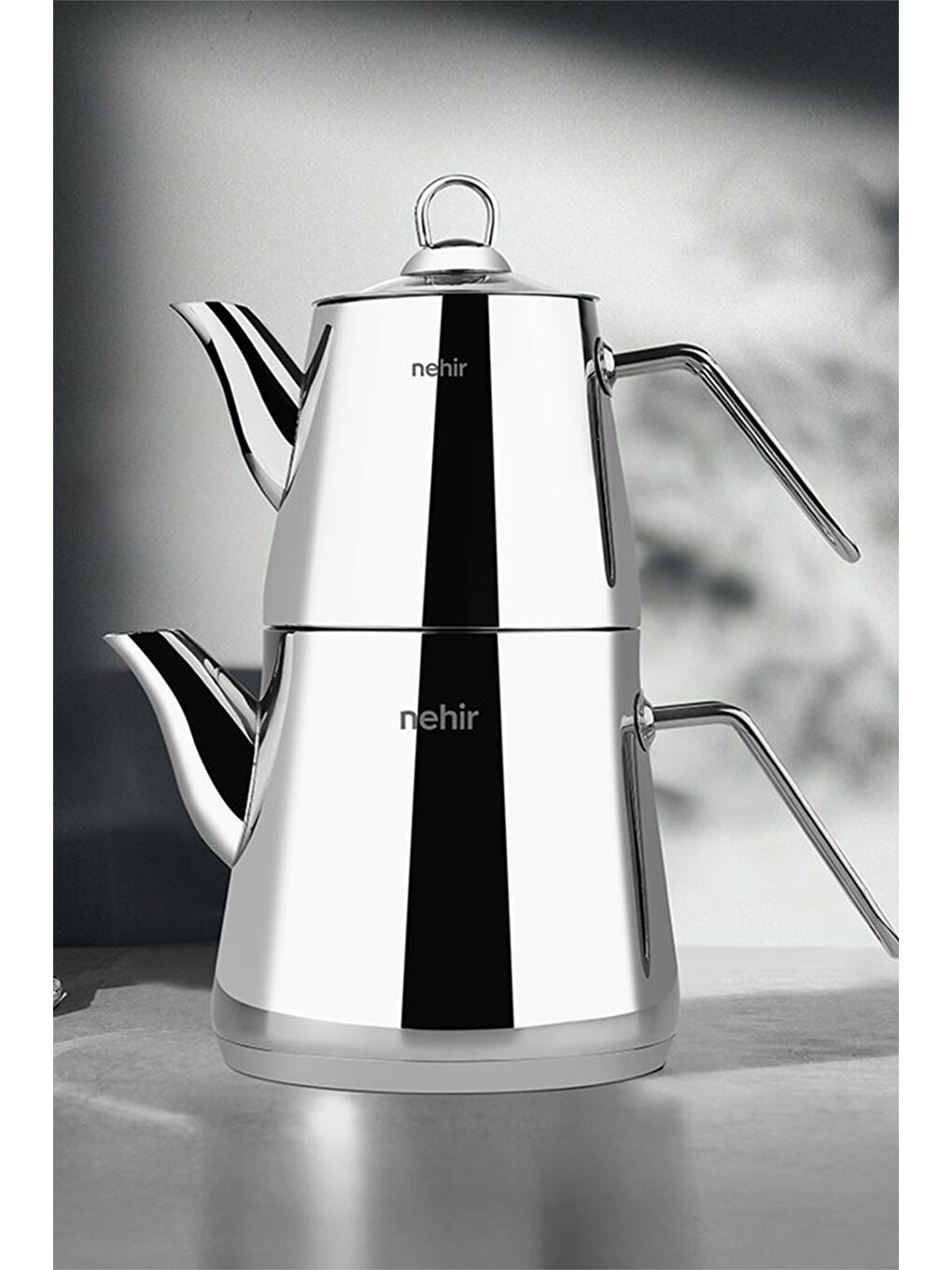 Gri Alya Maxi Büyük Boy Paslanmaz Çelik 1.10-2.15 Lt. Çaydanlık Takımı