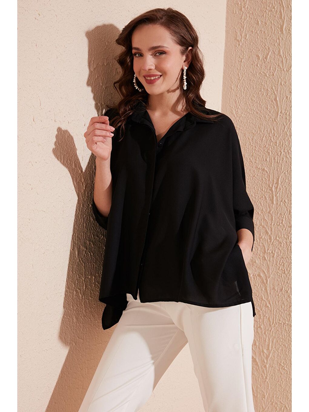 Siyah Truvakar Kol Oversize Gömlek 6051970