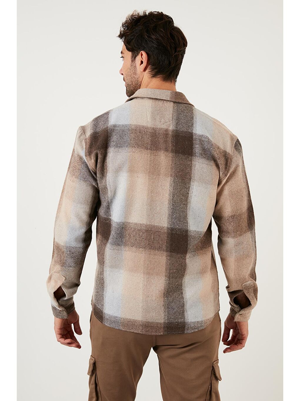 Bej Regular Fit Ekose Desenli Pamuklu Oduncu Gömlek 5896602-4