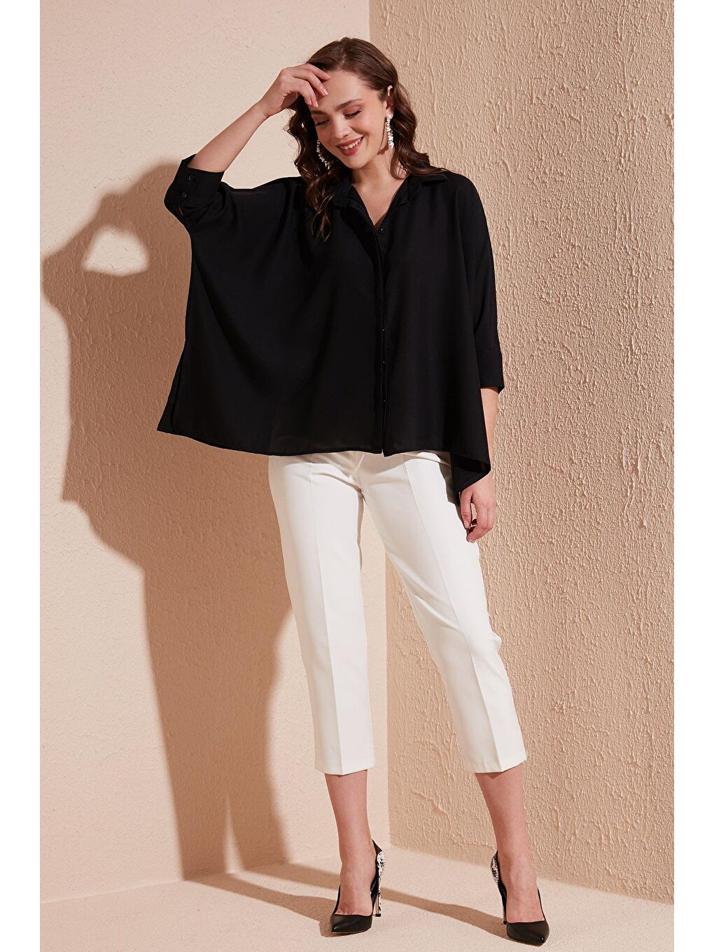 Siyah Truvakar Kol Oversize Gömlek 6051970-1