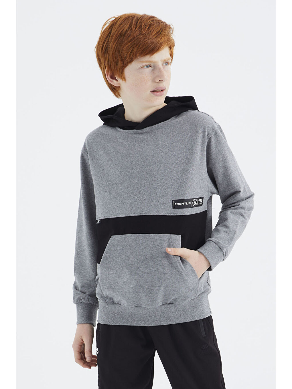 Gri Melanj Standart Kalıp Erkek Çocuk Sweatshirt - 11179-2