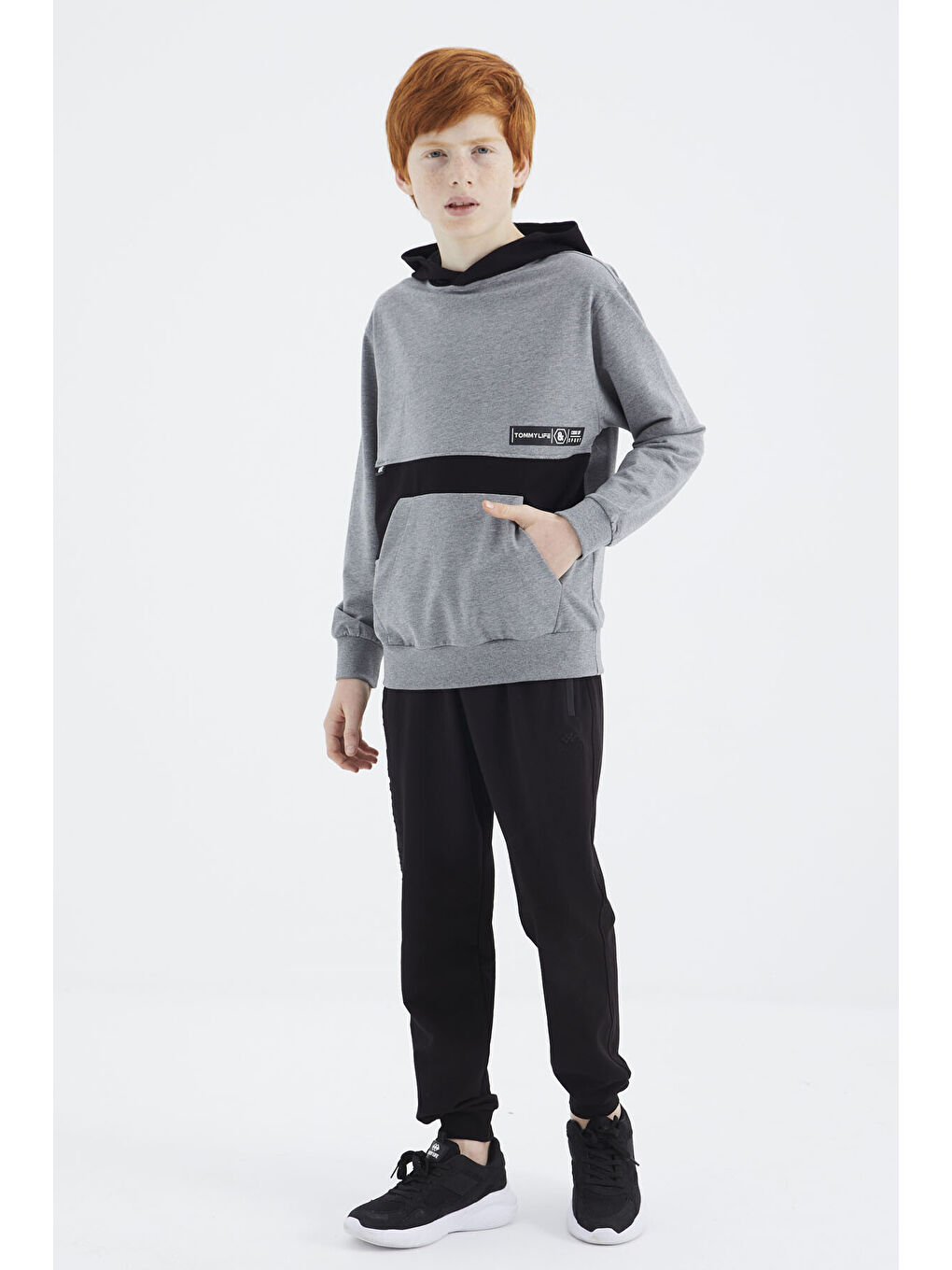Gri Melanj Standart Kalıp Erkek Çocuk Sweatshirt - 11179-4