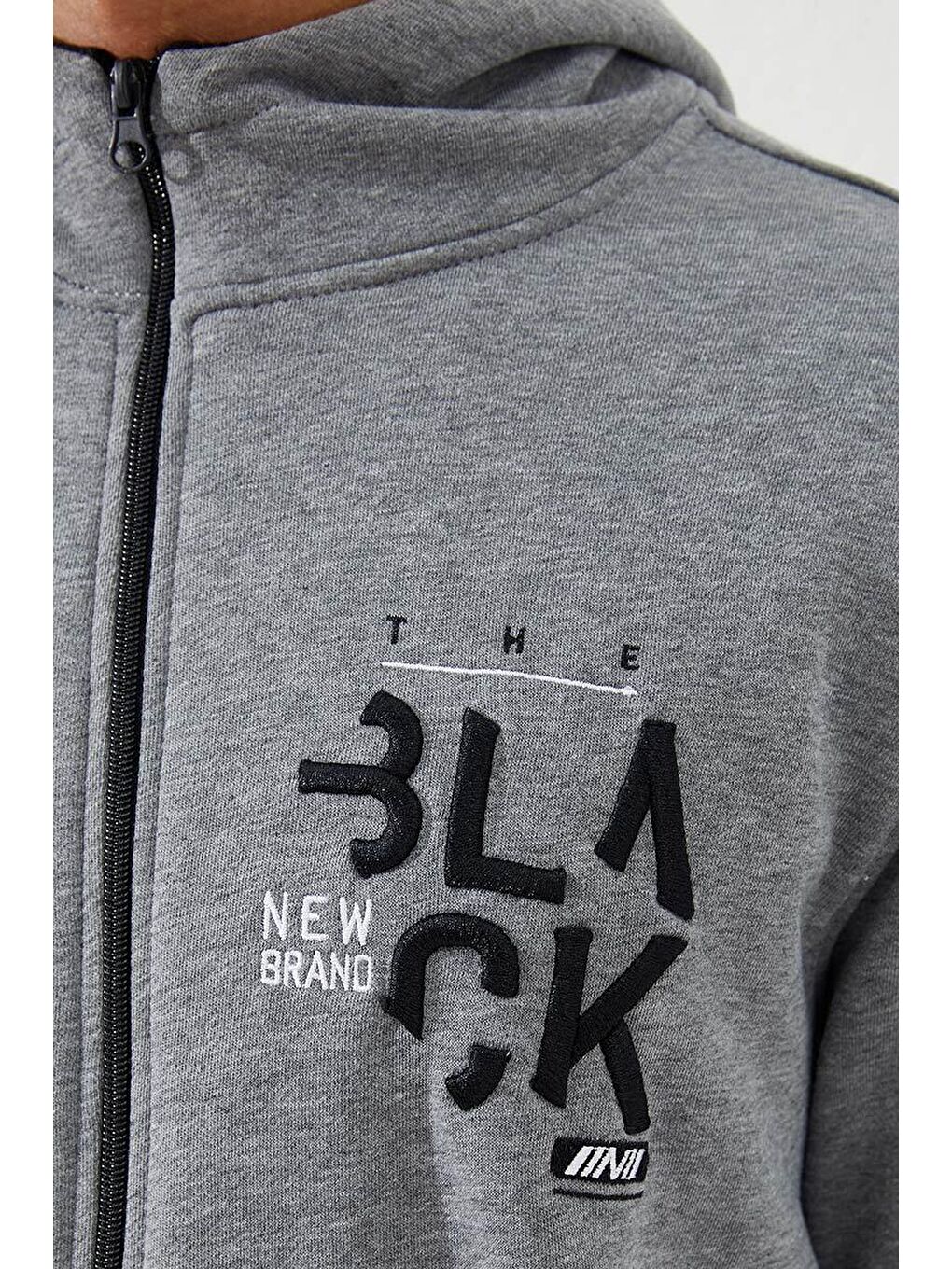 Gri Melanj  Kanguru Cep Standart Kalıp Kapüşonlu Erkek Fermuarlı Sweatshirt Hırka - 87876-1