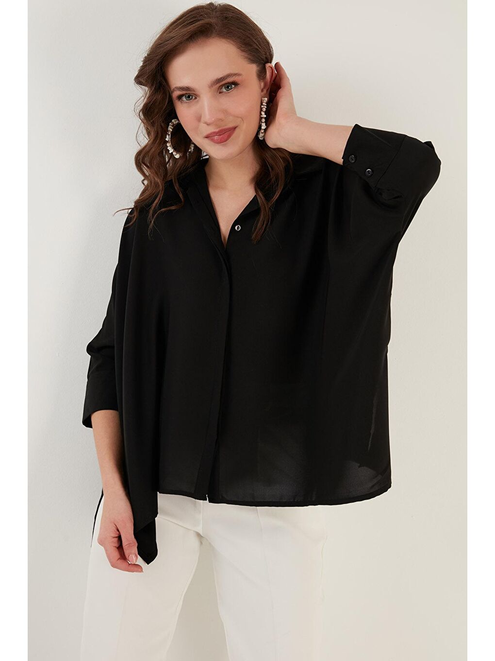 Siyah Truvakar Kol Oversize Gömlek 6051970-2