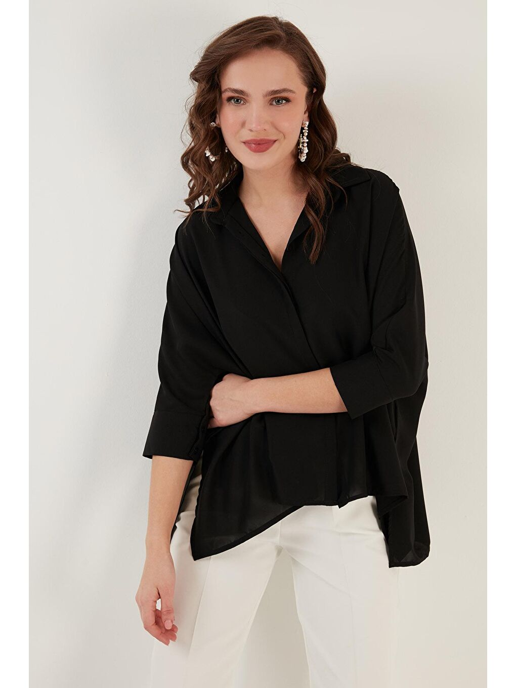 Siyah Truvakar Kol Oversize Gömlek 6051970-3