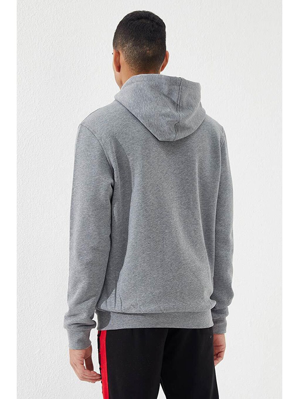 Gri Melanj  Kanguru Cep Standart Kalıp Kapüşonlu Erkek Fermuarlı Sweatshirt Hırka - 87876-2