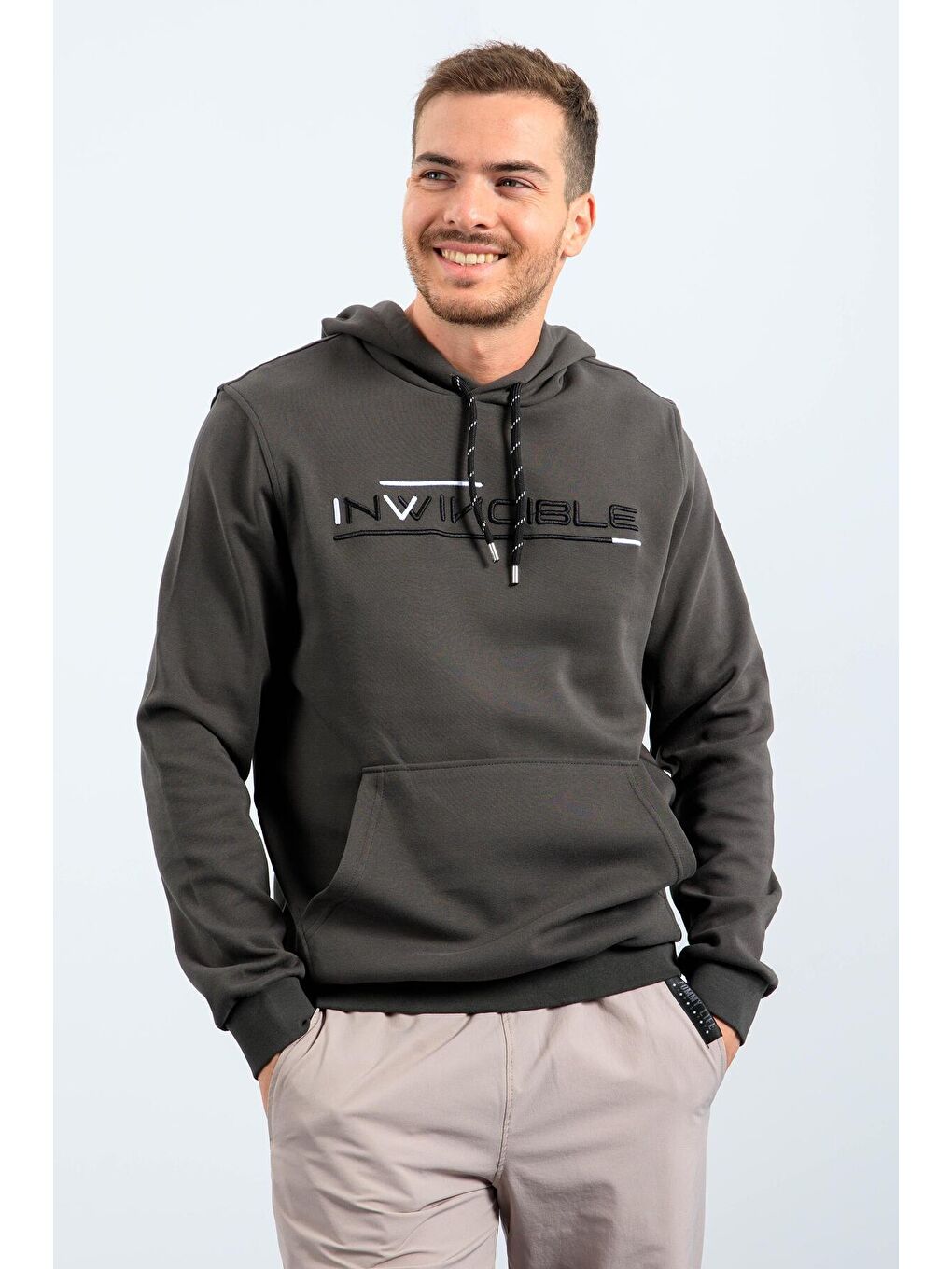 TOMMYLIFE Haki Kanguru Cep Standart Kalıp Kapüşonlu Erkek Sweatshirt - 87883