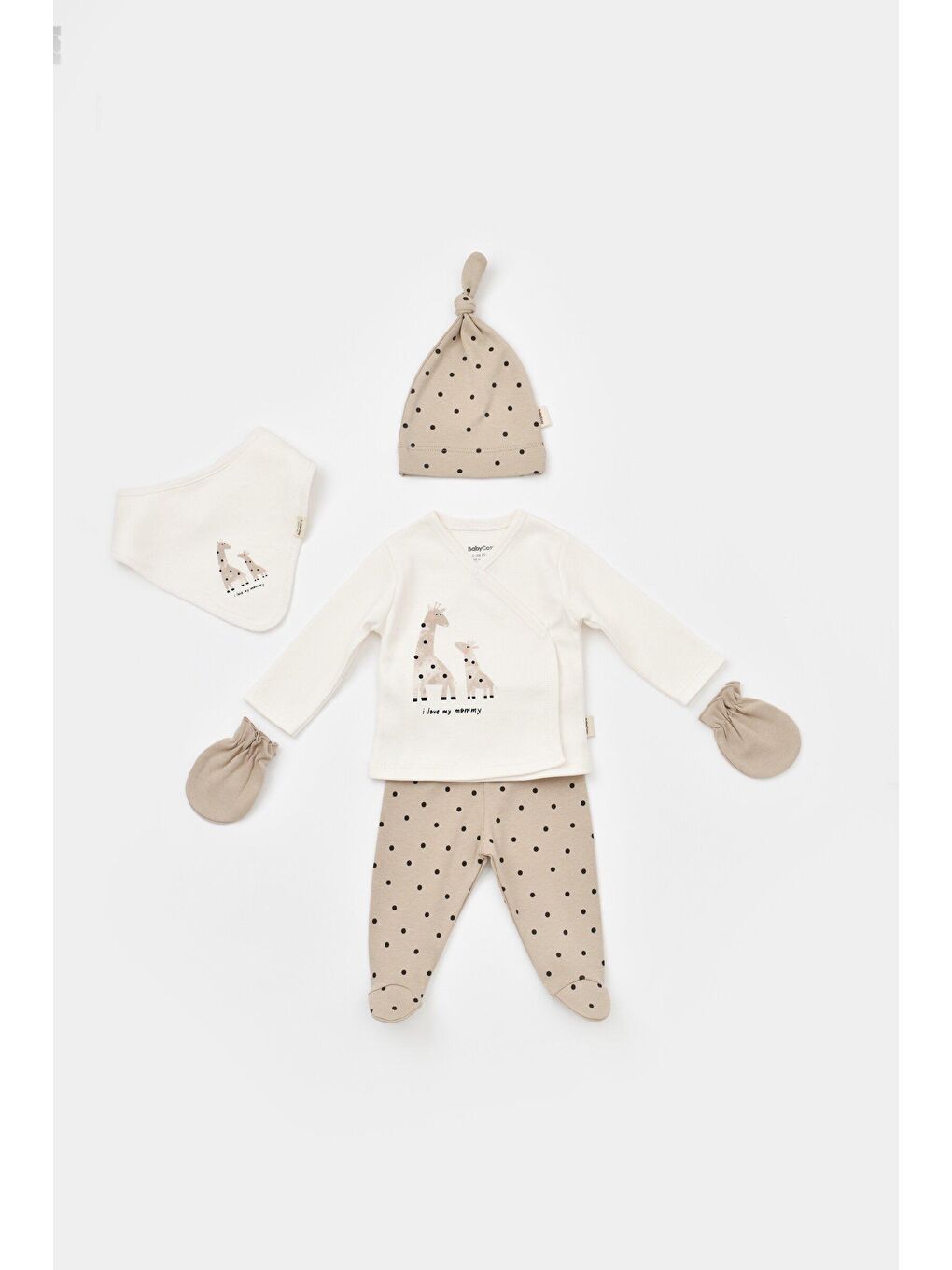 Ekru 5 li Set (Uzun Kollu Üst,Pantolon,Şapka,Fular,Eldiven)