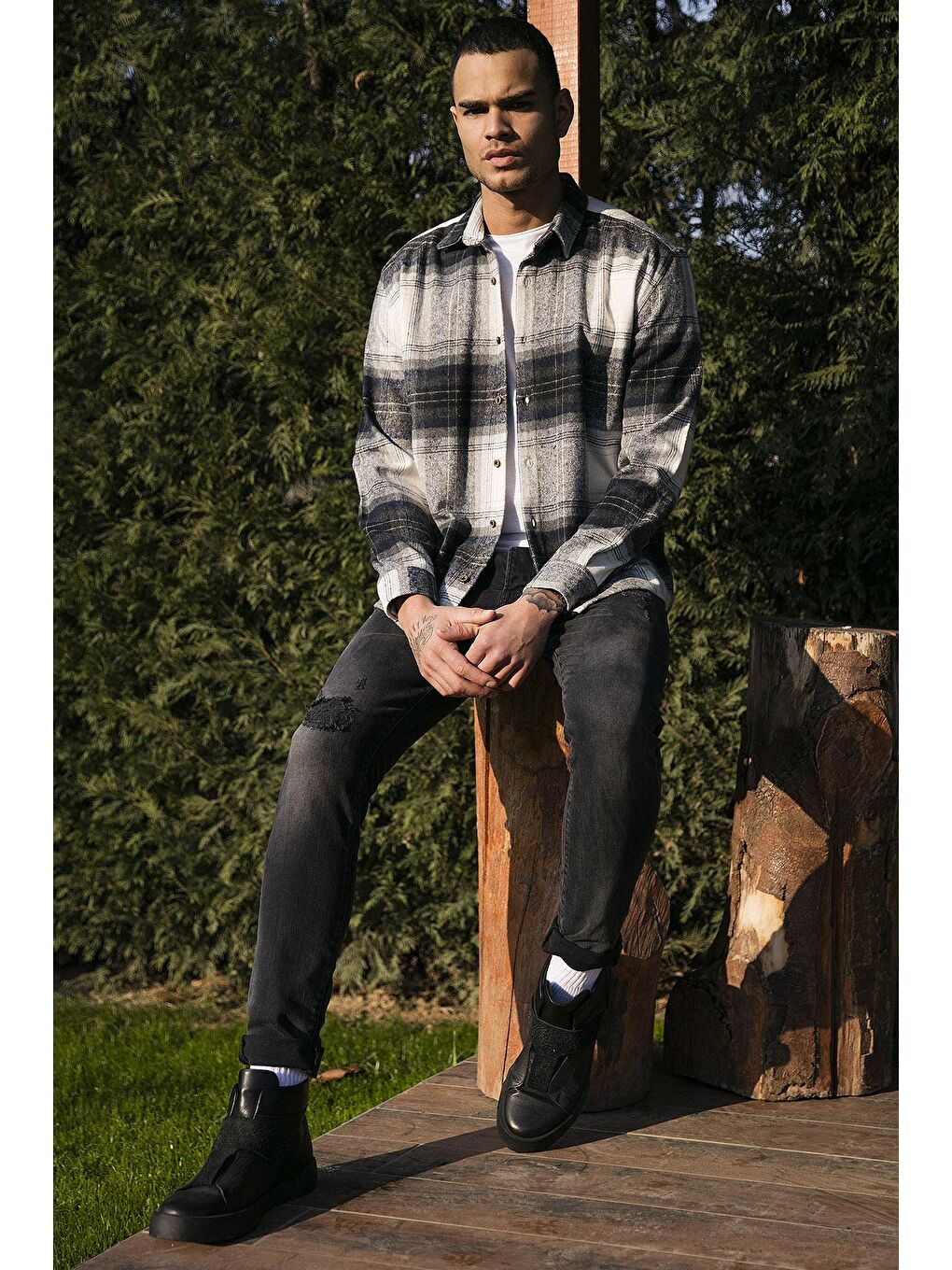 Siyah Regular Fit Ekose Desenli Pamuklu Oduncu Gömlek 5896602-1