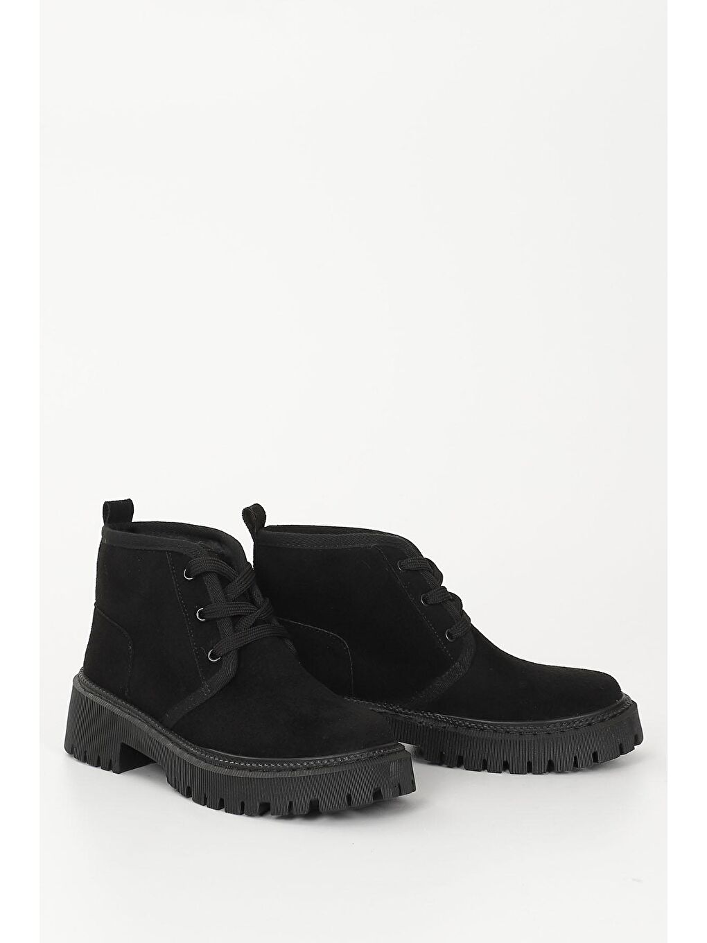 Siyah SİYAH  Yuvarlak Burun Topuklu Bağcıklı Kadın Günlük Bot 34041