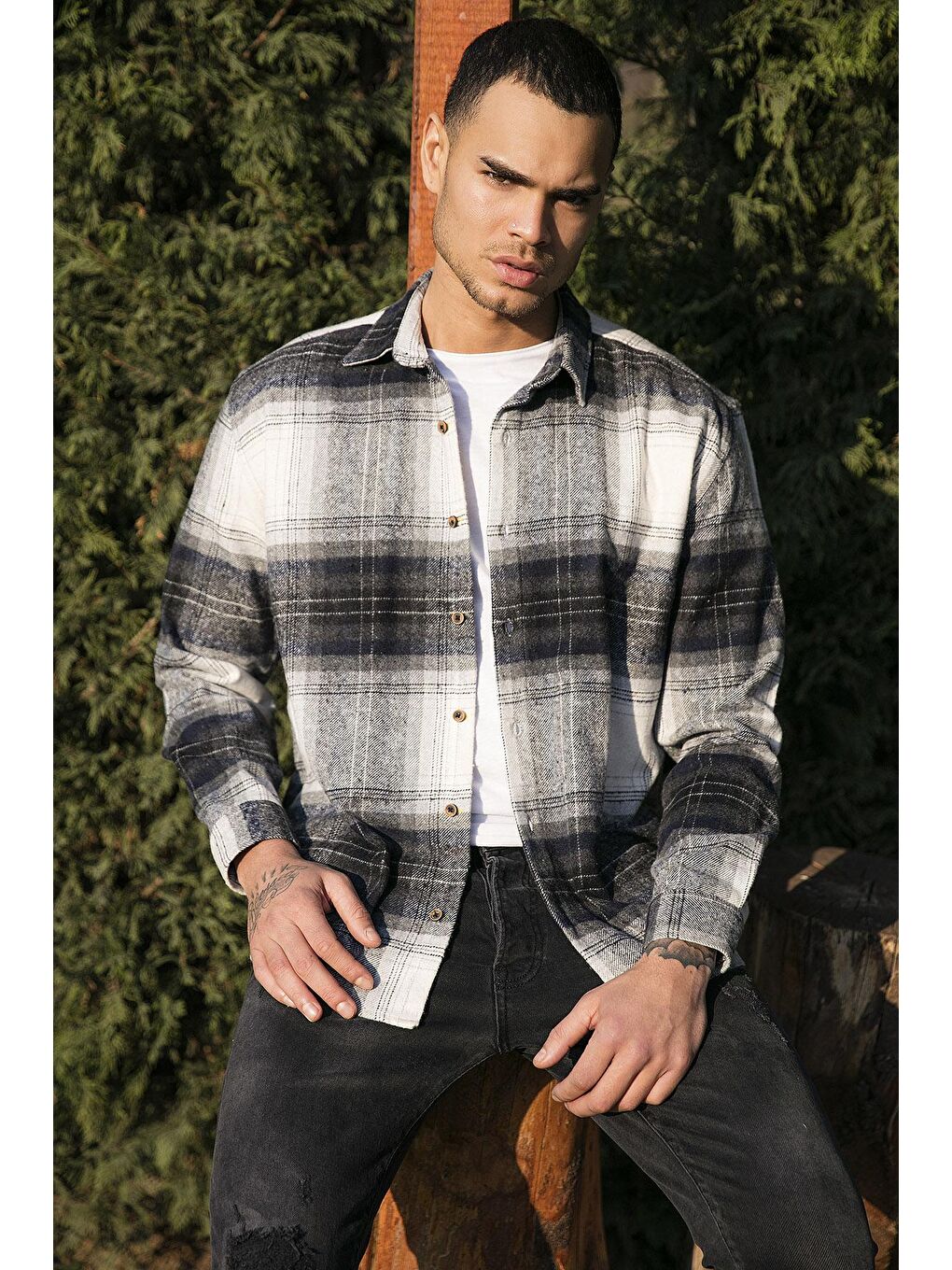 Siyah Regular Fit Ekose Desenli Pamuklu Oduncu Gömlek 5896602-2