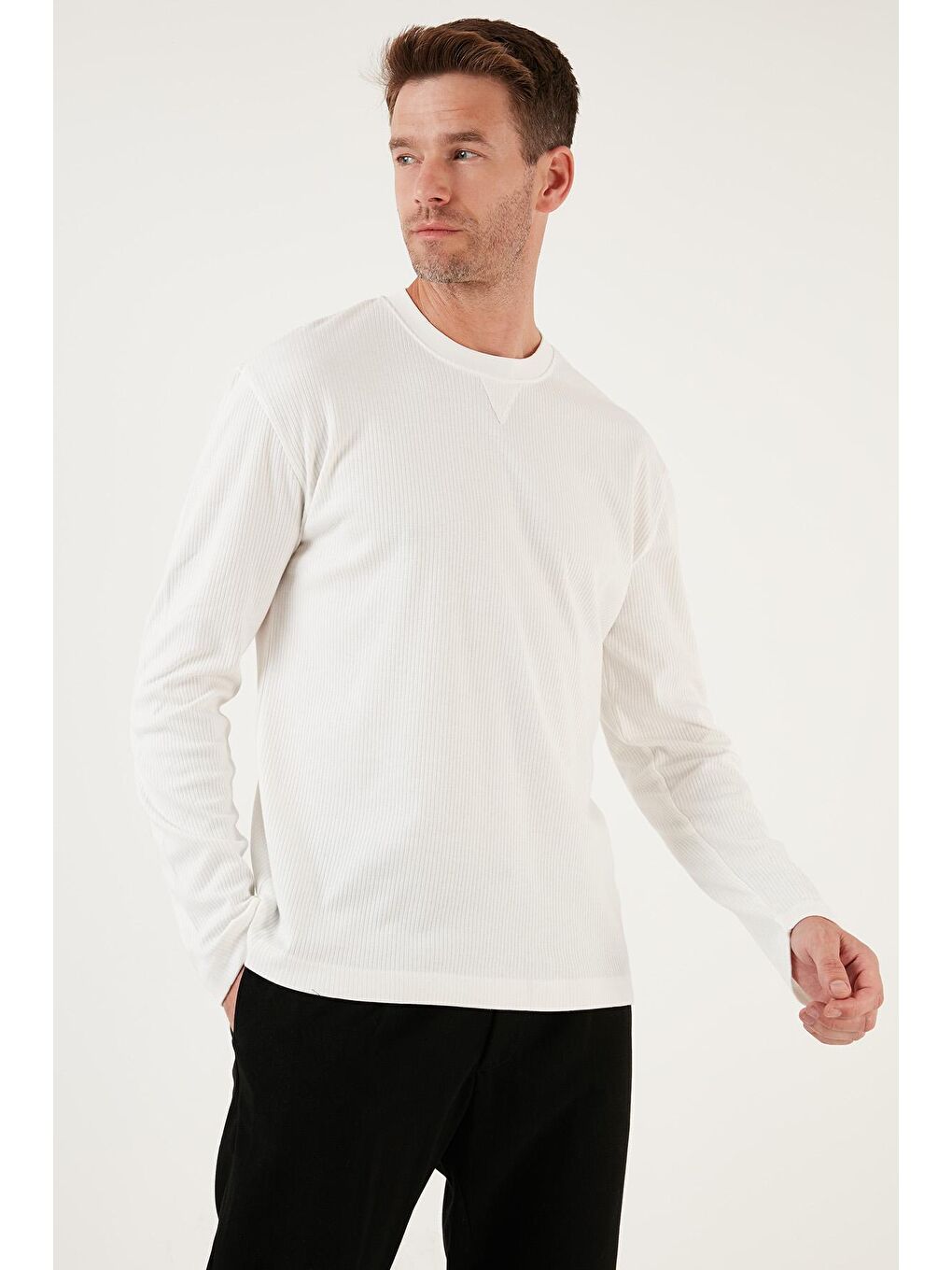 Buratti Ekru % 100 Pamuklu Bisiklet Yaka Regular Fit Erkek Sweatshirt 5905503 - 1