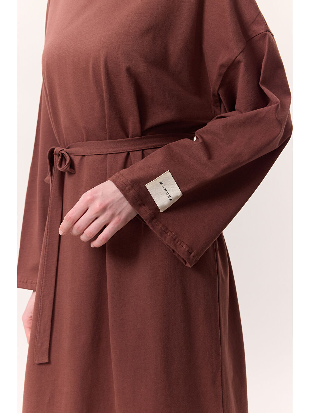 Kahverengi Oversize Uzun Rahat Elbise Ağaç Kabuğu-4