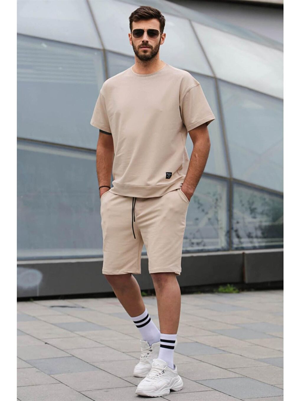 Bej Regular Fit Erkek Şort Takım 5915-1