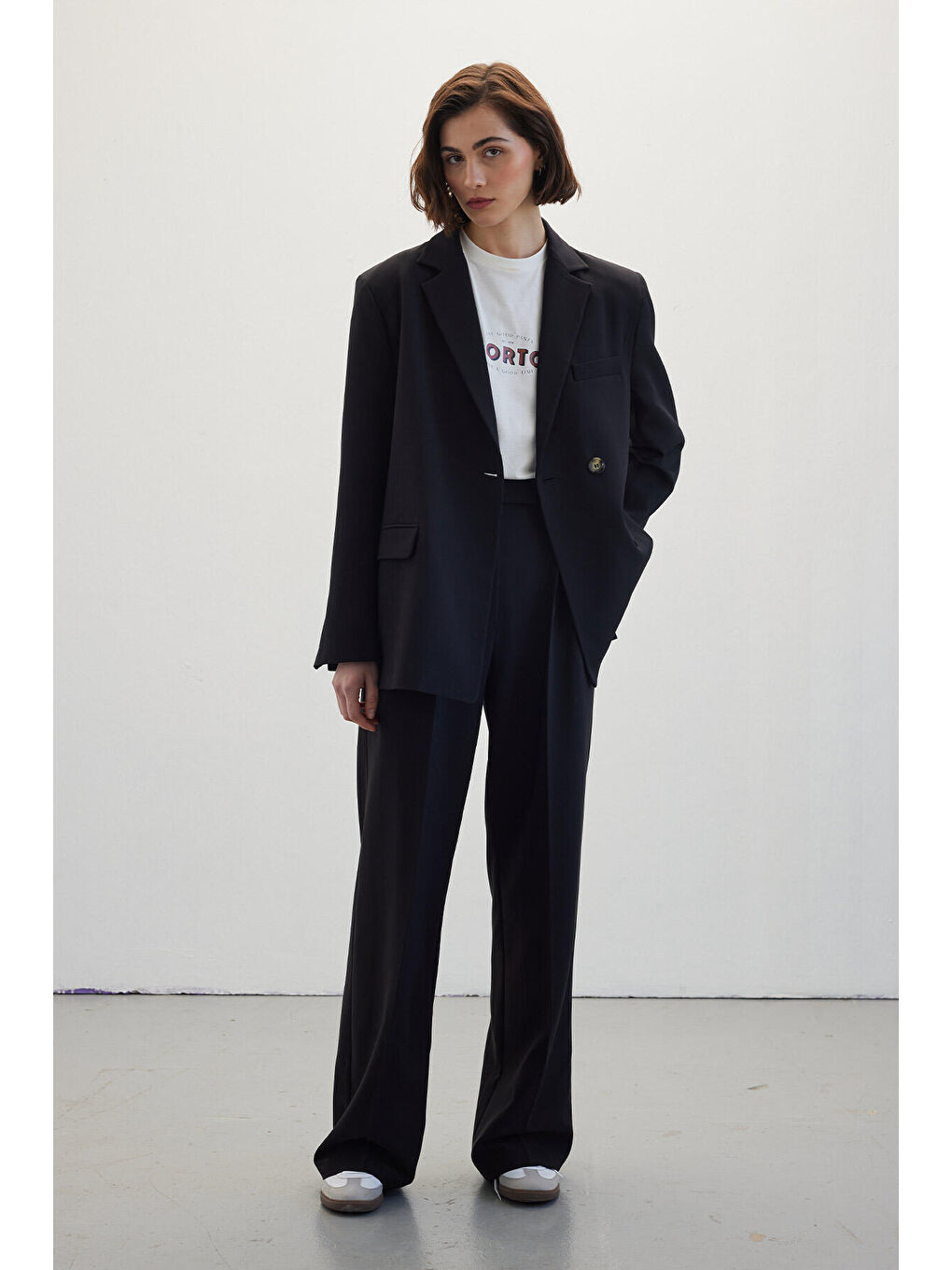 Çift Pileli Palazzo Pantolon Siyah