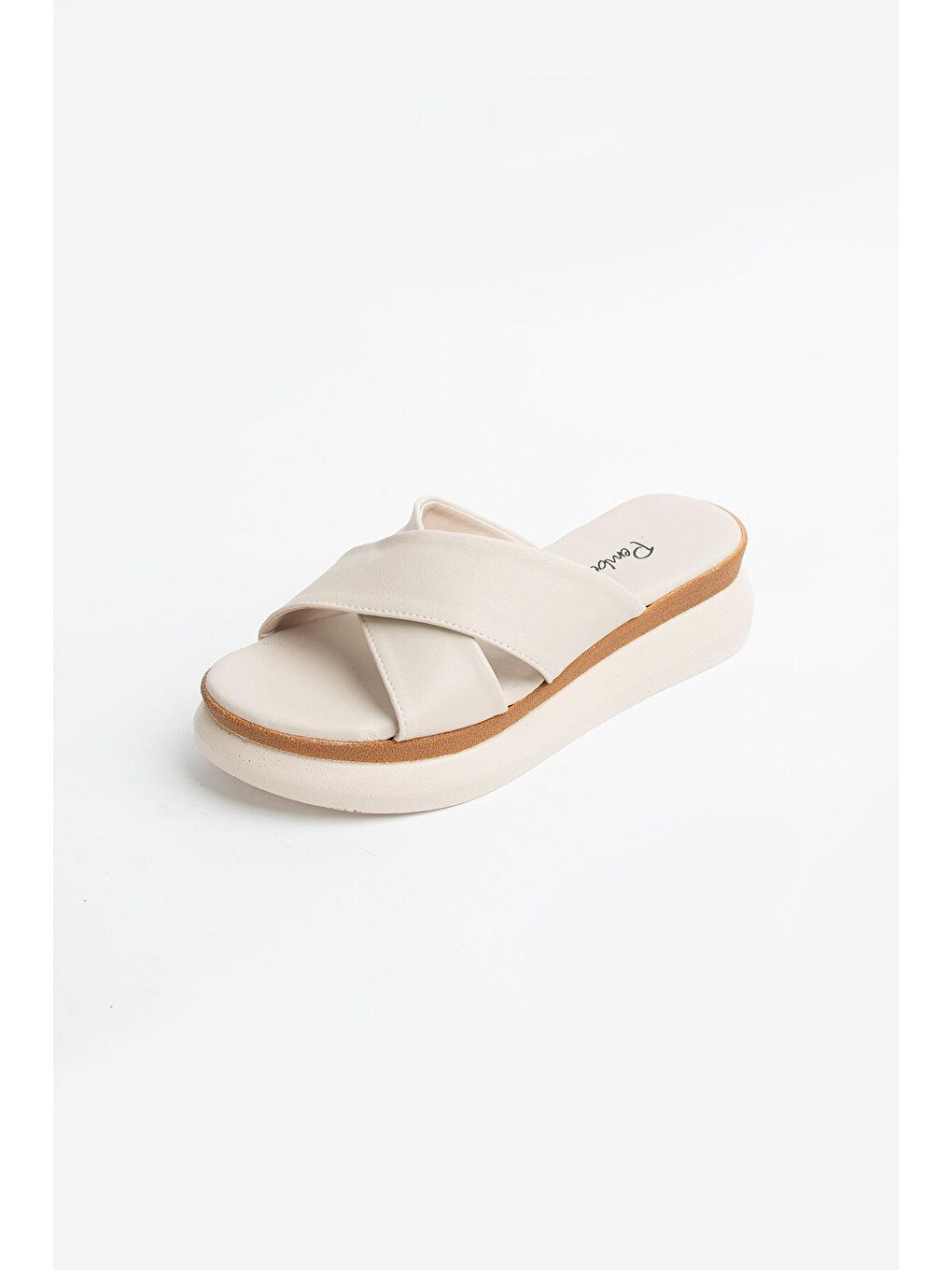 Bej Çapraz Bant Comfort Taban Kadın Terlik 020-5006-23