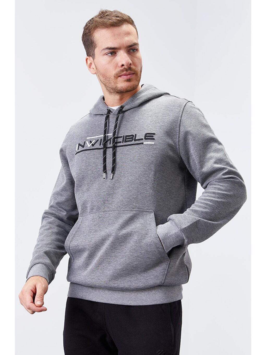 TOMMYLIFE Gri Melanj Kanguru Cep Standart Kalıp Kapüşonlu Erkek Sweatshirt - 87883 - 2