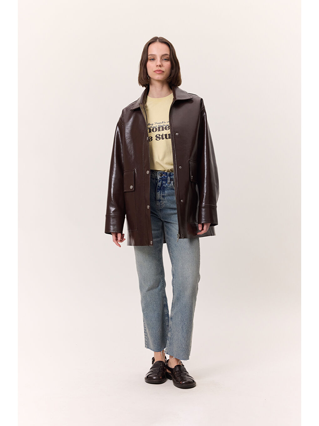 Yıkama Efektli Kısa Kollu Tshırt Sarı-2