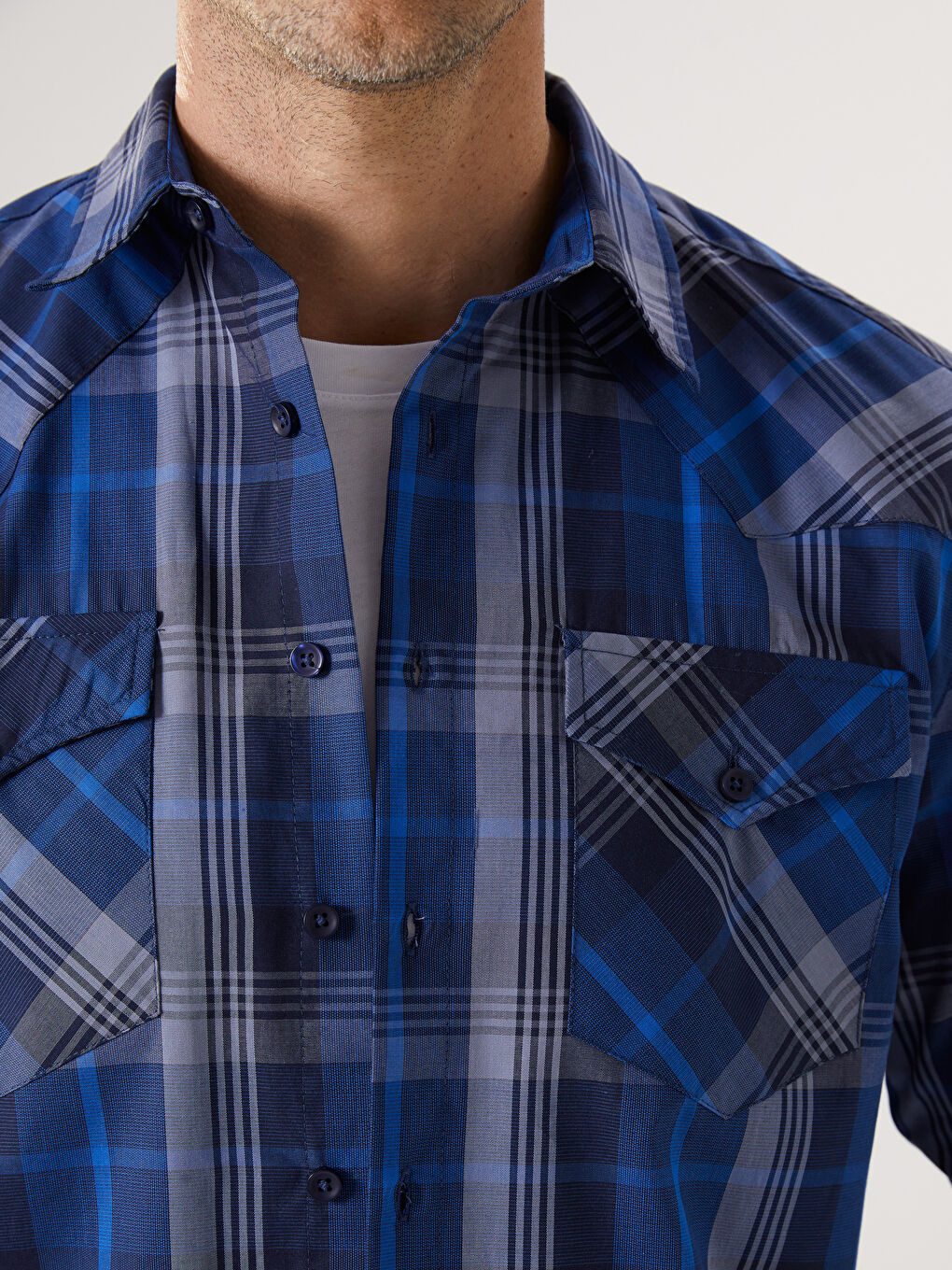 Lacivert Western Erkek Dağcı %100 Pamuk Oduncu Gömlek-3